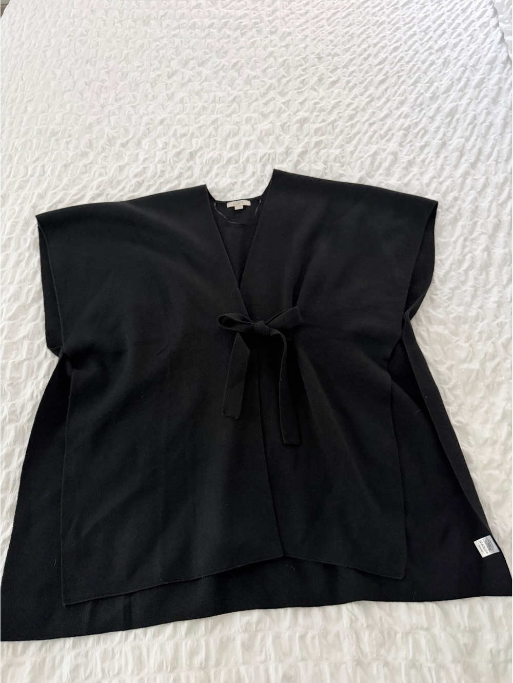 LOFT Black Knit Tie-Front Poncho Sweater XS/S